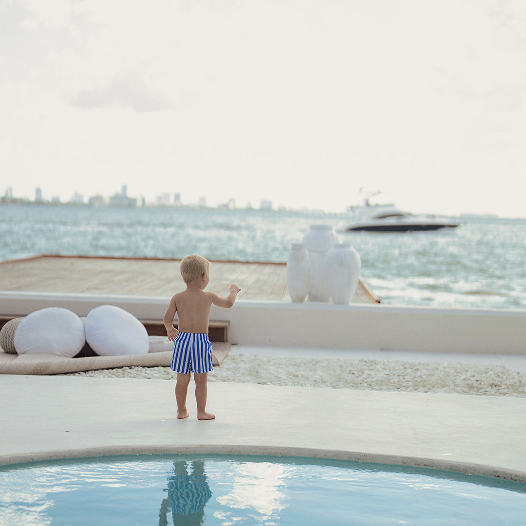 BLUE STRIPE SWIM SHORTS