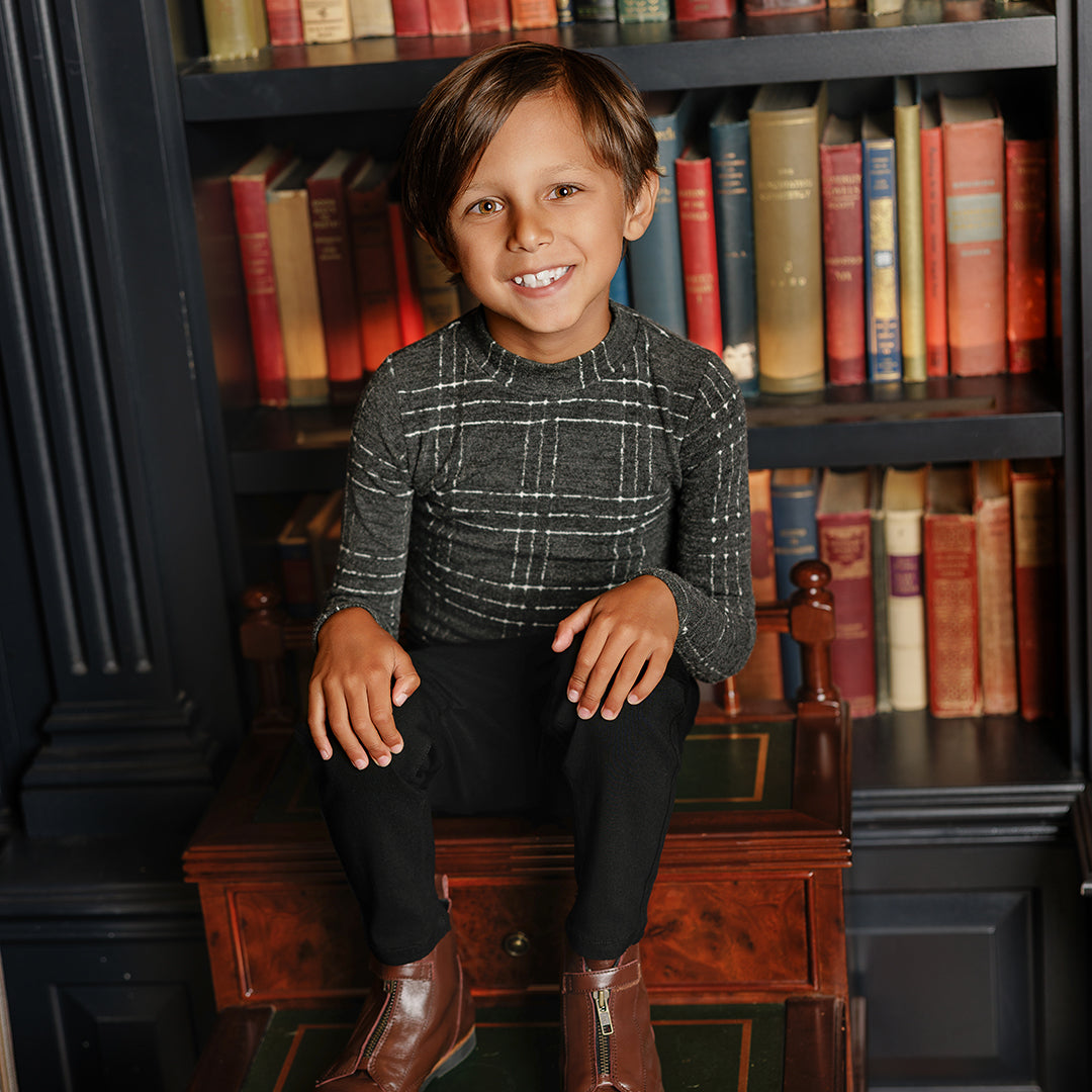 BRUSHED PLAID MOCK NECK
