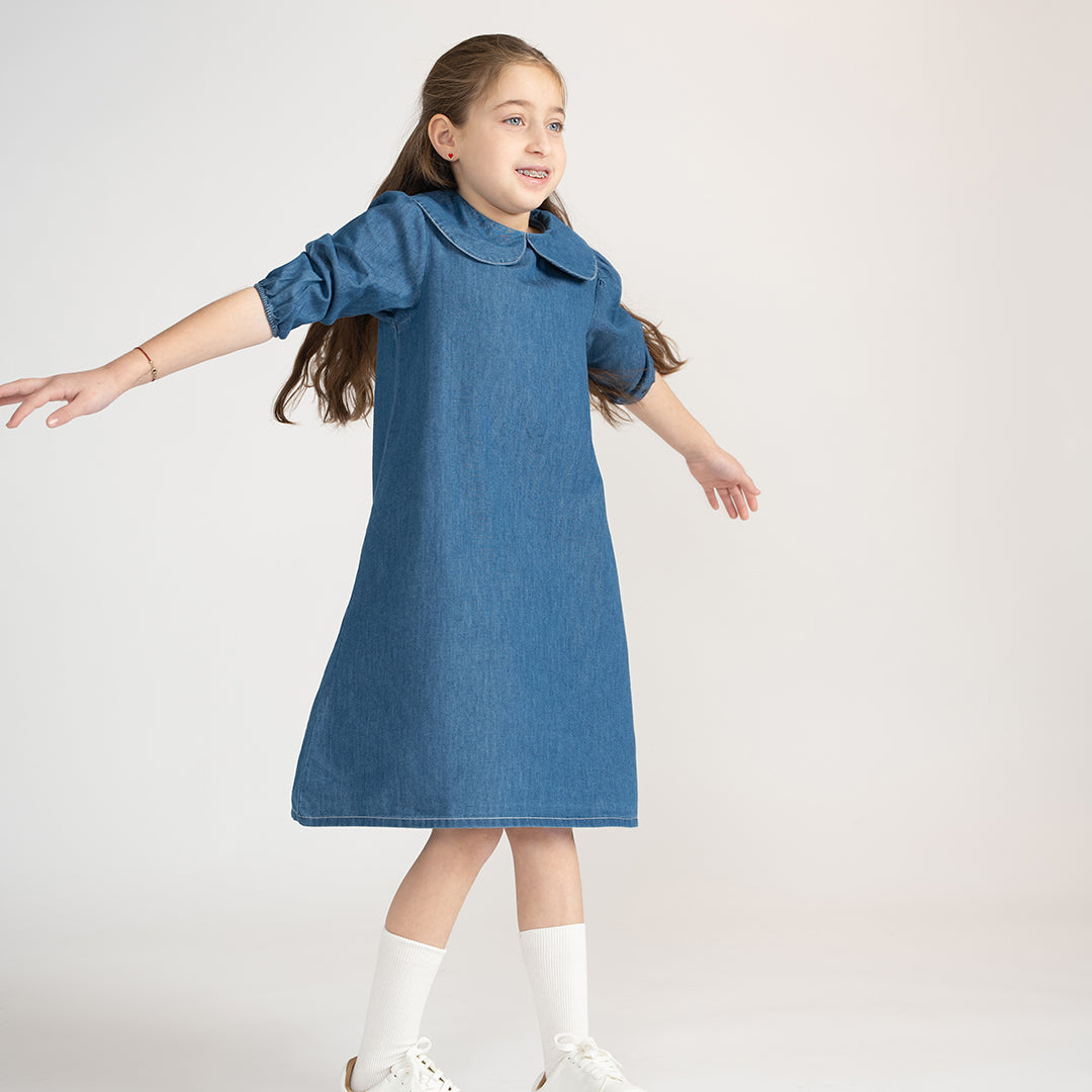 3/4 SLEEVES CHAMBRAY COLLAR DRESS