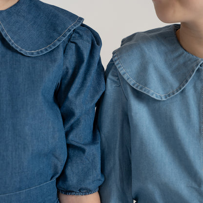 3/4 SLEEVES CHAMBRAY COLLAR TOP
