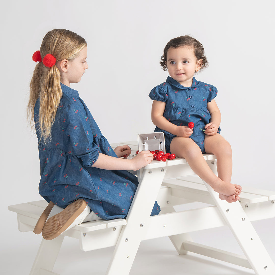 3/4 SLEEVES DENIM CHERRY DRESS