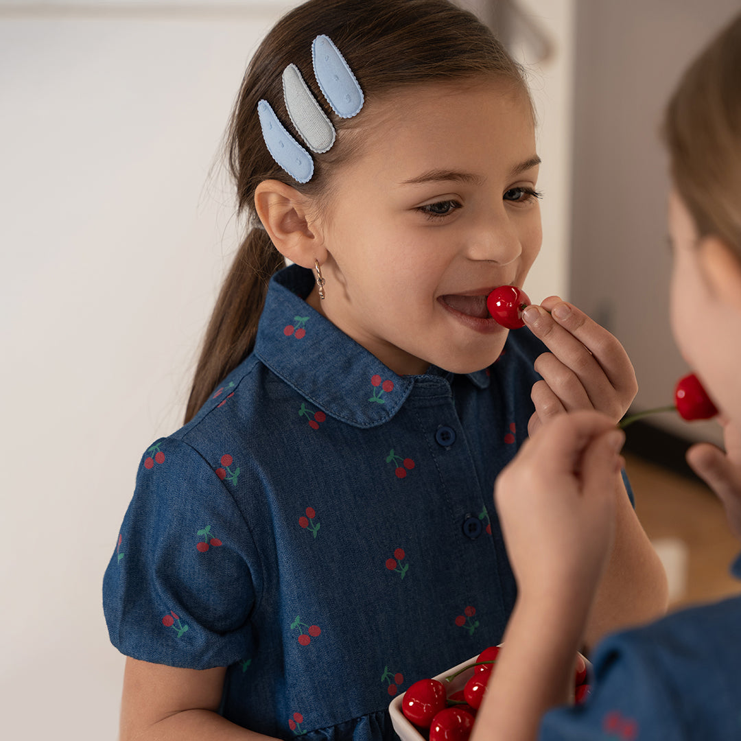 SHORT SLEEVES DENIM CHERRY DRESS