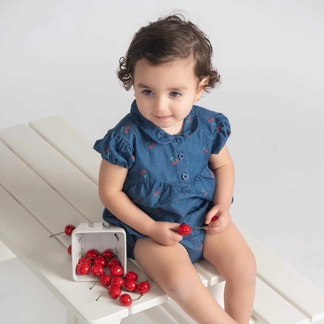 DENIM CHERRY ROMPER