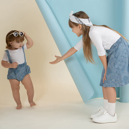 DENIM PAISLEY SUSPENDER BLOOMER