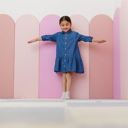 3/4 SLEEVES DROP RUFFLE POCKET DRESS