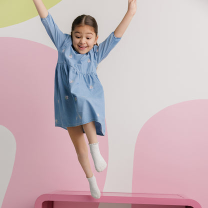 3/4 SLEEVES EMBROIDERED FLOWER DRESS