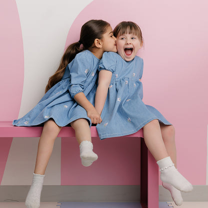 SHORT SLEEVES EMBROIDERED FLOWER DRESS