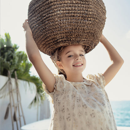 SHORT SLEEVES FLORAL COLLAR DRESS
