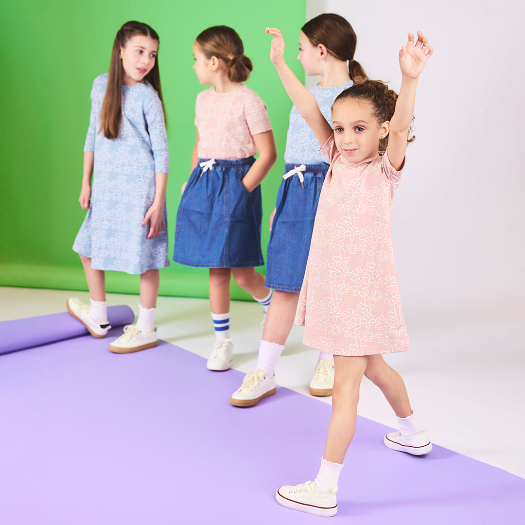 3/4 SLEEVES GEOMETRIC FLOWER DRESS