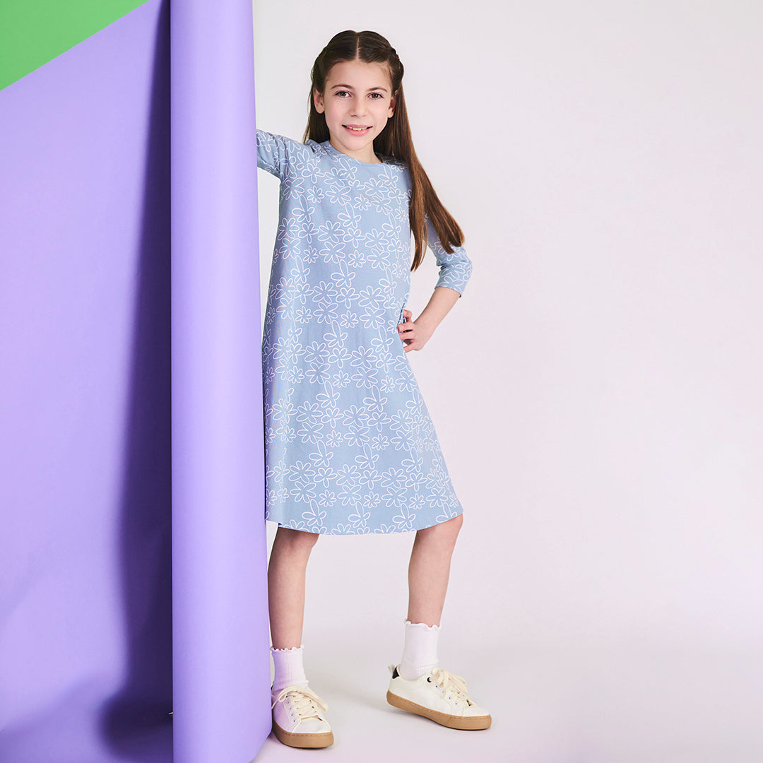 3/4 SLEEVES GEOMETRIC FLOWER DRESS