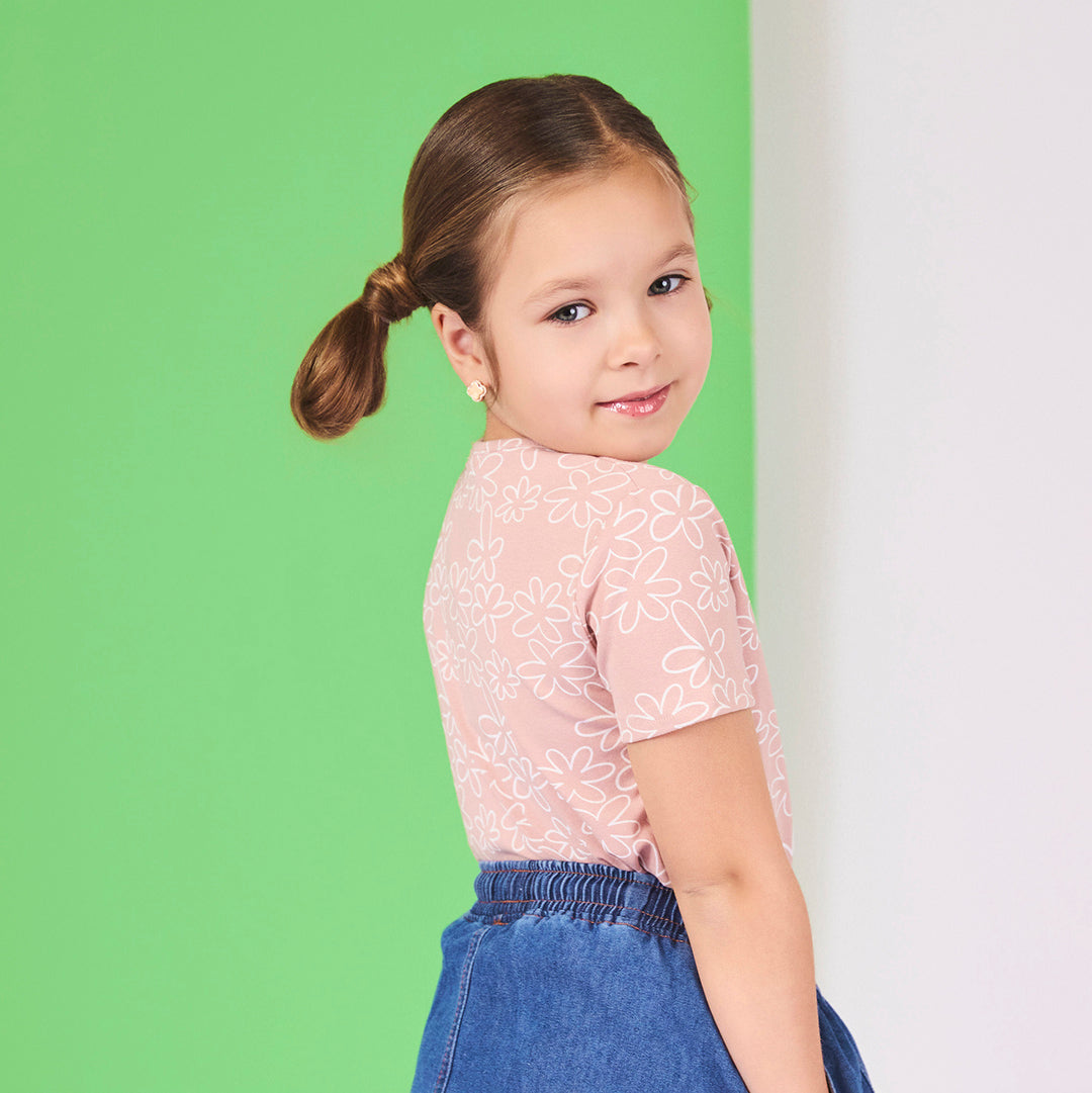 SHORT SLEEVES GEOMETRIC FLOWER TSHIRT