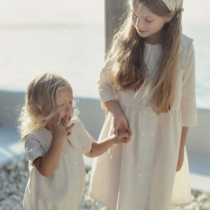 3/4 SLEEVES LINEN DOUBLE BUTTON DRESS