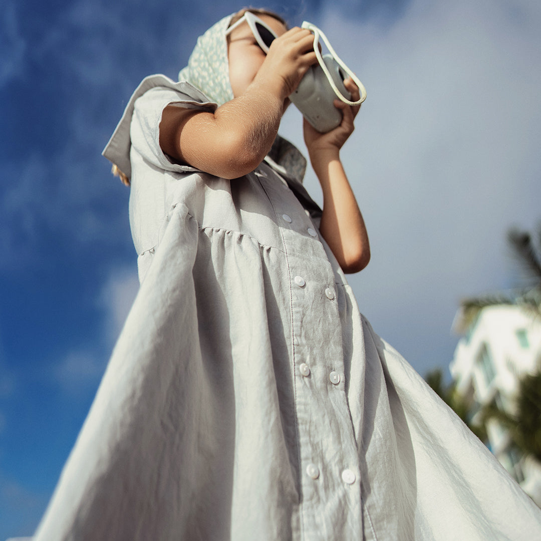 SHORT SLEEVES LINEN DOUBLE BUTTON DRESS