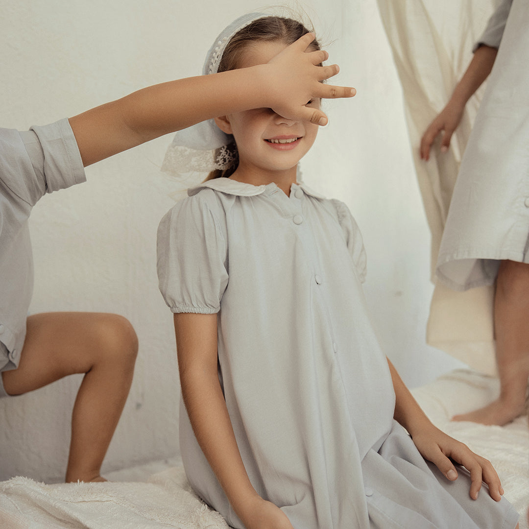 SHORT SLEEVES LINEN COLLAR DRESS