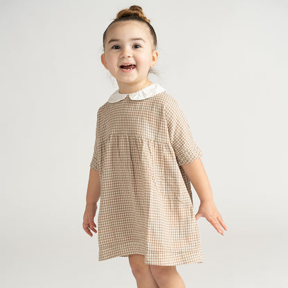 SHORT SLEEVES COLLARED GINGHAM DRESS