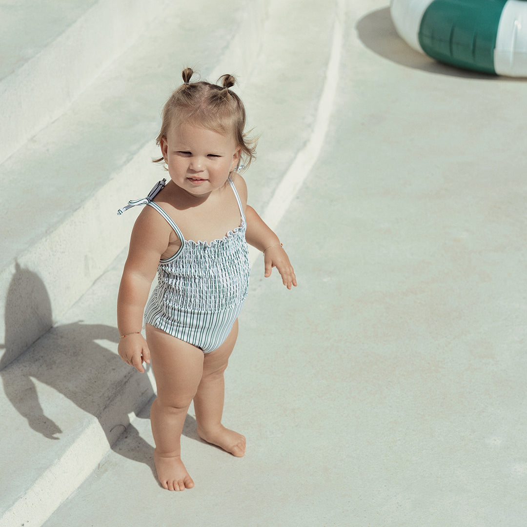 SMOCKED STRIPE BATHING SUIT