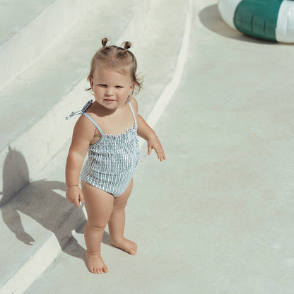 SMOCKED STRIPE BATHING SUIT