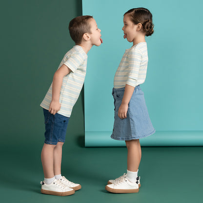 SHORT SLEEVES SPECKLE STRIPED TSHIRT