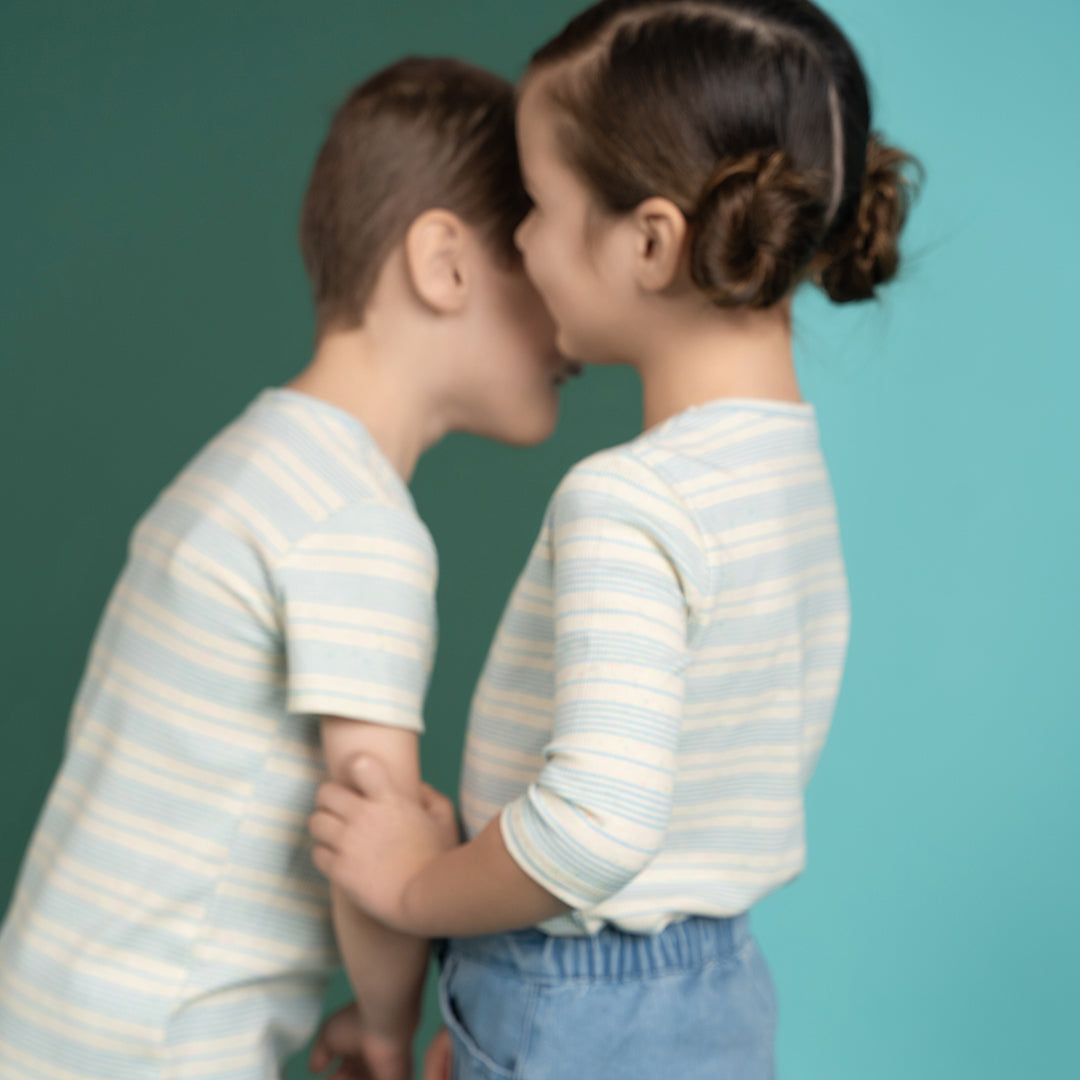 SHORT SLEEVES SPECKLE STRIPED TSHIRT