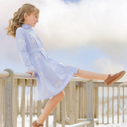 LONG SLEEVES STRIPE FLORAL SHIRT DRESS