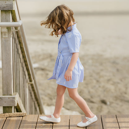 SHORT SLEEVES STRIPE FLORAL SHIRT DRESS