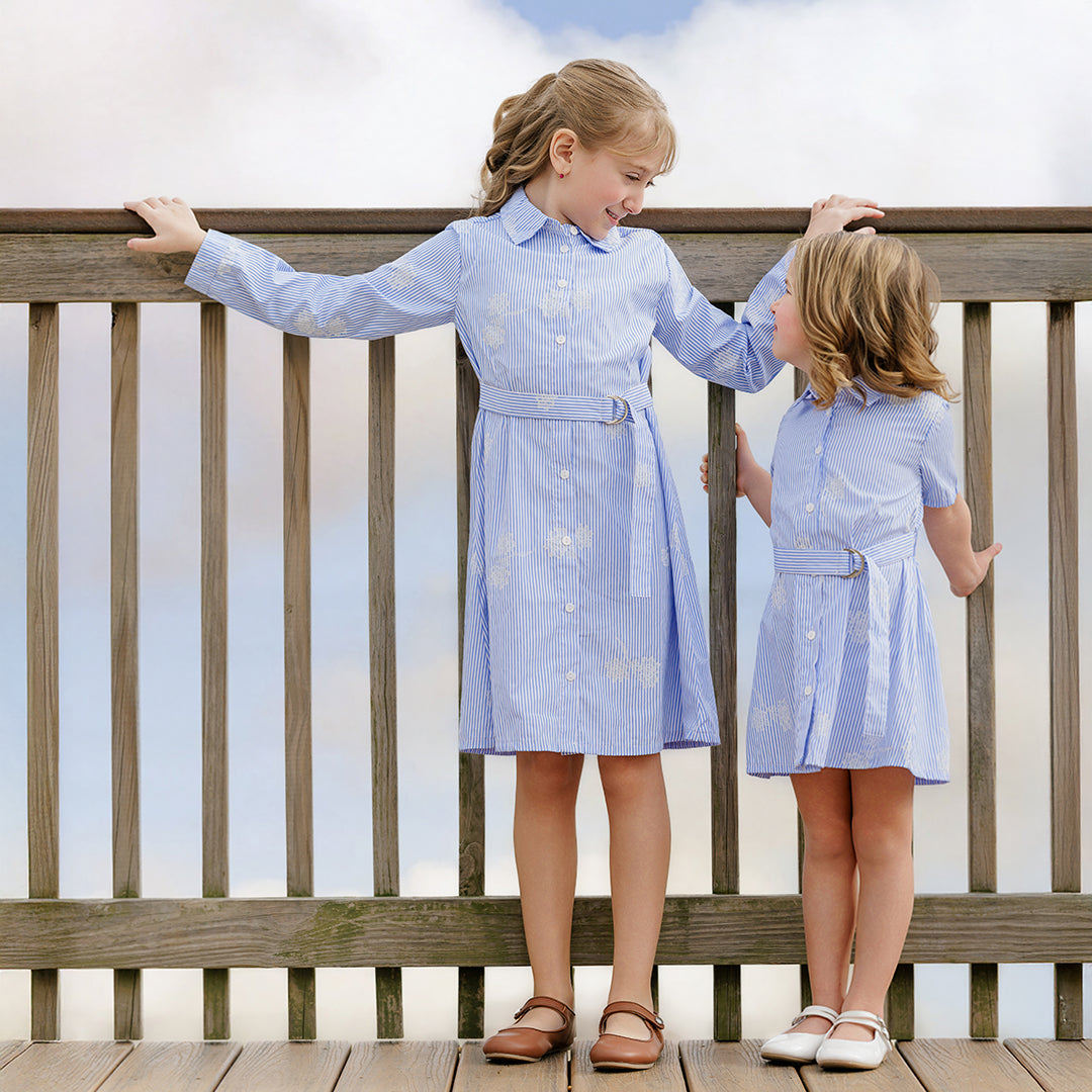 SHORT SLEEVES STRIPE FLORAL SHIRT DRESS