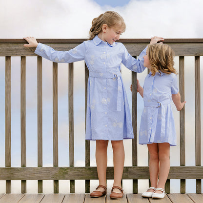 SHORT SLEEVES STRIPE FLORAL SHIRT DRESS