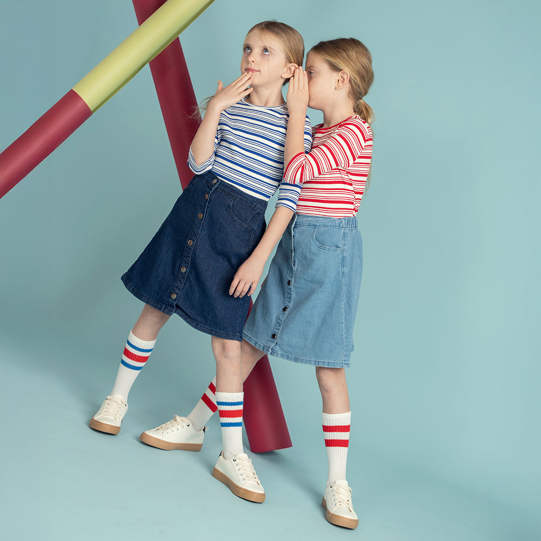 3/4 SLEEVES STRIPED RIBBED TSHIRT