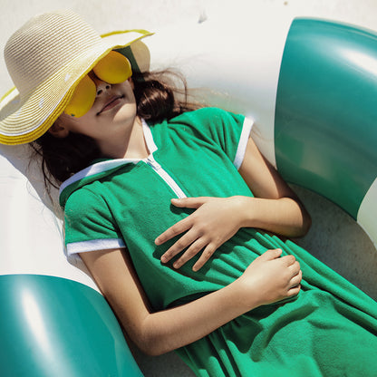 SHORT SLEEVES TERRY TRIM DRESS