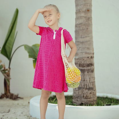 SHORT SLEEVES TEXTURED TERRY DRESS