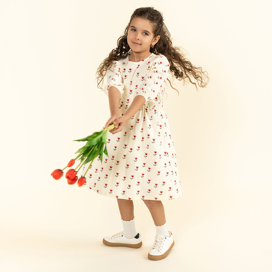 3/4 SLEEVES TULIP DRESS Printed / 3 3/4 SLEEVES TULIP DRESS Printed / 3