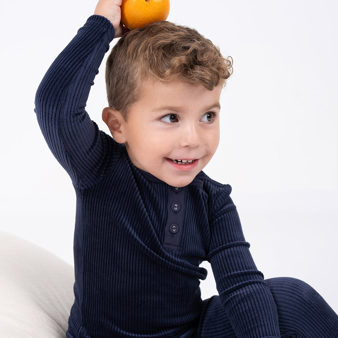 VELOUR RIBBED HENLEY PAJAMAS