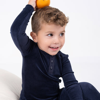 VELOUR RIBBED HENLEY PAJAMAS