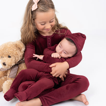 VELOUR RIBBED HENLEY PAJAMAS