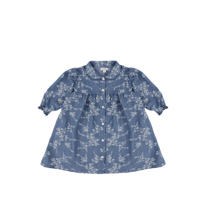 3/4 SLEEVES BLUE FLORAL DRESS