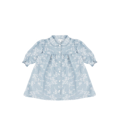 3/4 SLEEVES BLUE FLORAL DRESS