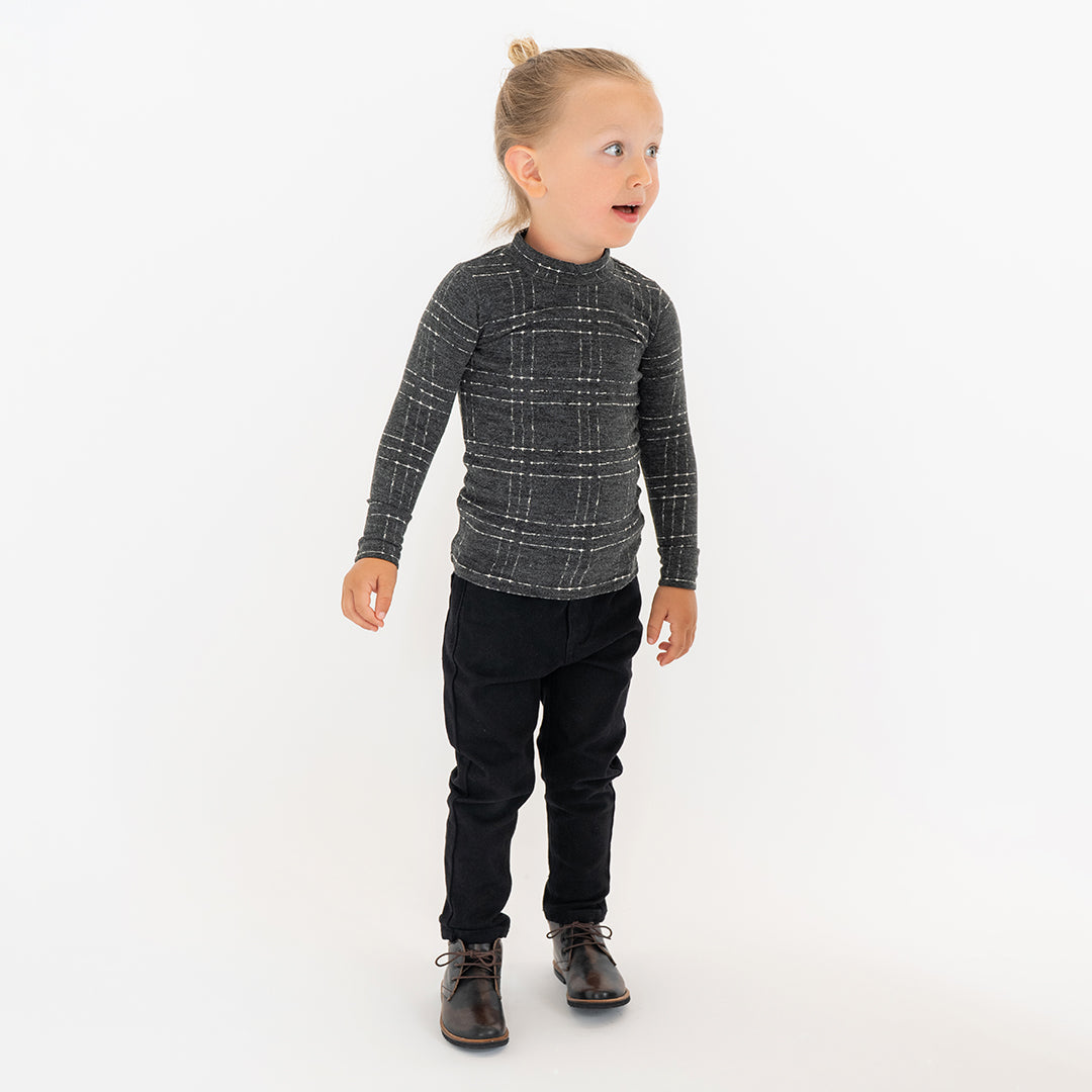 BRUSHED PLAID MOCK NECK