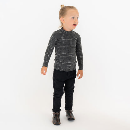 BRUSHED PLAID MOCK NECK