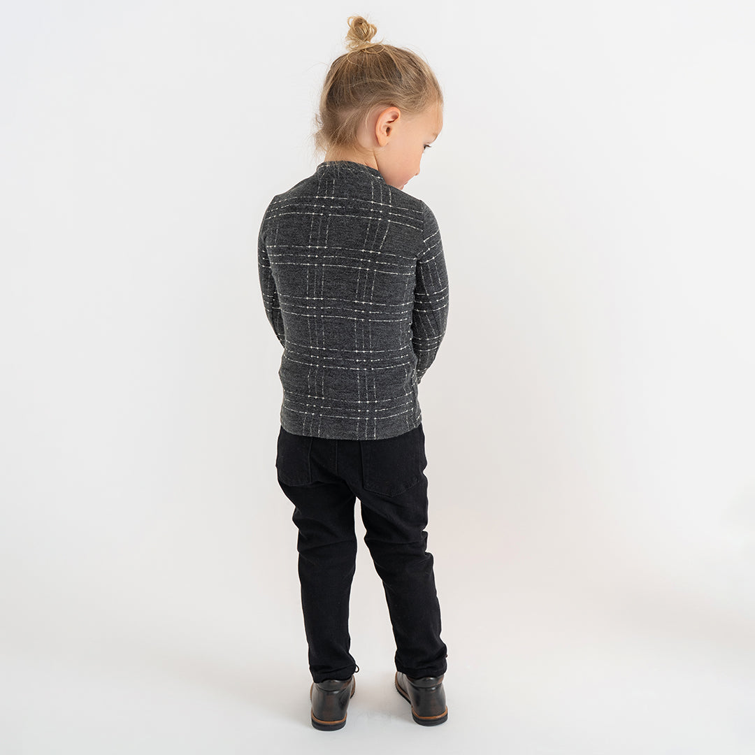 BRUSHED PLAID MOCK NECK