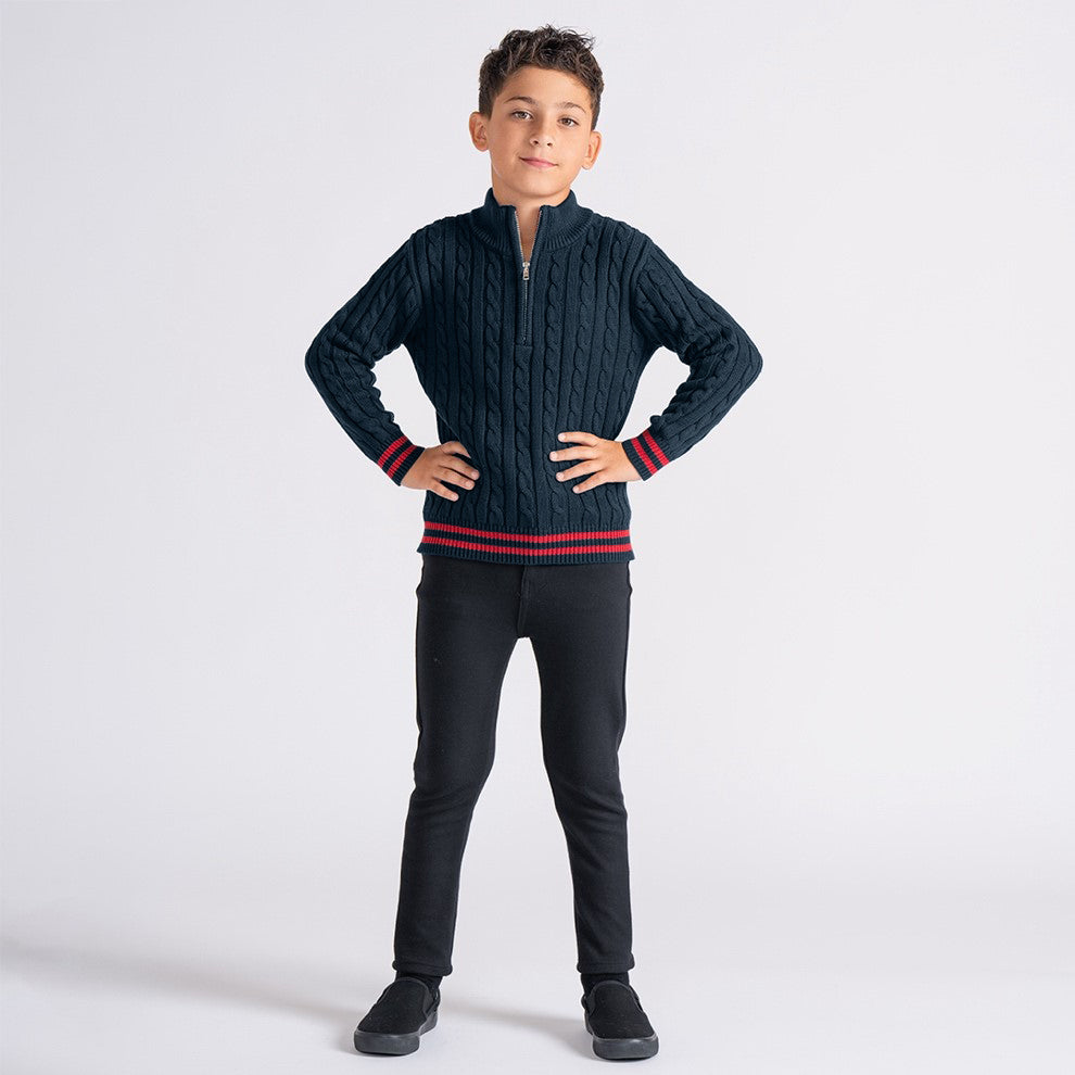 HALF ZIP CABLE KNIT SWEATER