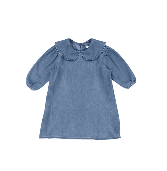 3/4 SLEEVES CHAMBRAY COLLAR DRESS
