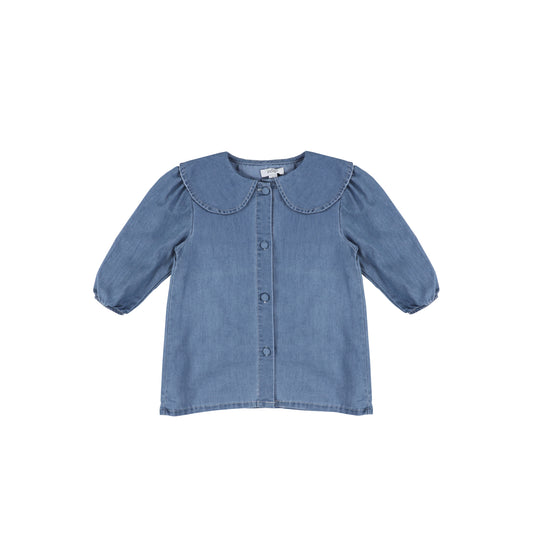 3/4 SLEEVES CHAMBRAY COLLAR TOP