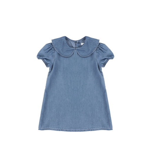SHORT SLEEVES CHAMBRAY COLLAR DRESS