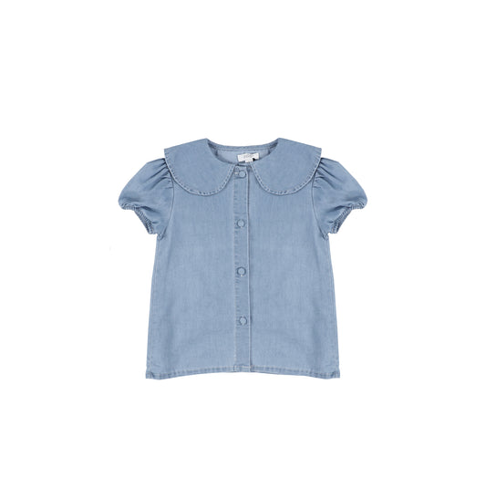 SHORT SLEEVES CHAMBRAY COLLAR TOP