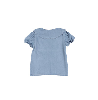 SHORT SLEEVES CHAMBRAY COLLAR TOP
