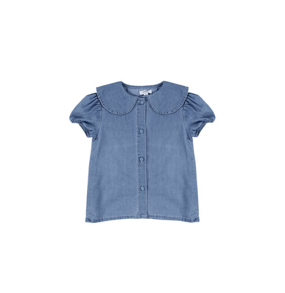 SHORT SLEEVES CHAMBRAY COLLAR TOP