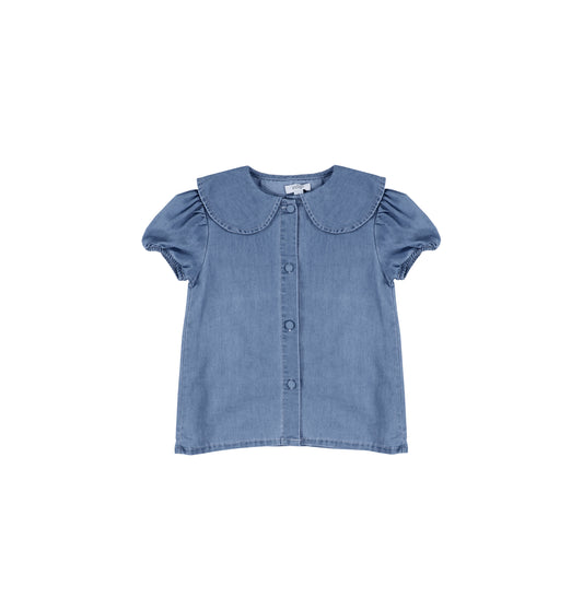 SHORT SLEEVES CHAMBRAY COLLAR TOP