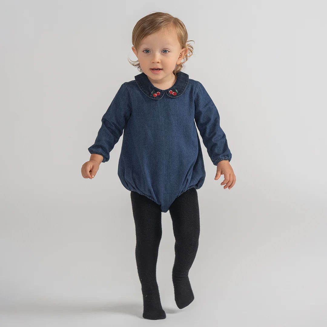 DENIM CHERRY COLLAR ROMPER