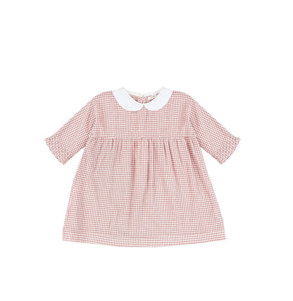 3/4 SLEEVES COLLARED GINGHAM DRESS