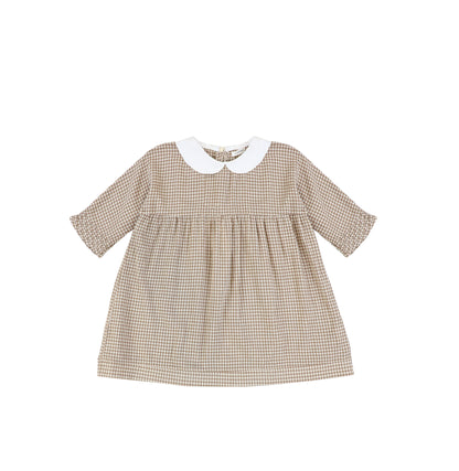 3/4 SLEEVES COLLARED GINGHAM DRESS